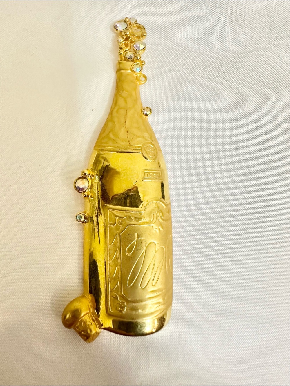 1980s-1990s Vintage Gold-Plated Signed JJ Jonette Champagne Bottle Brooch